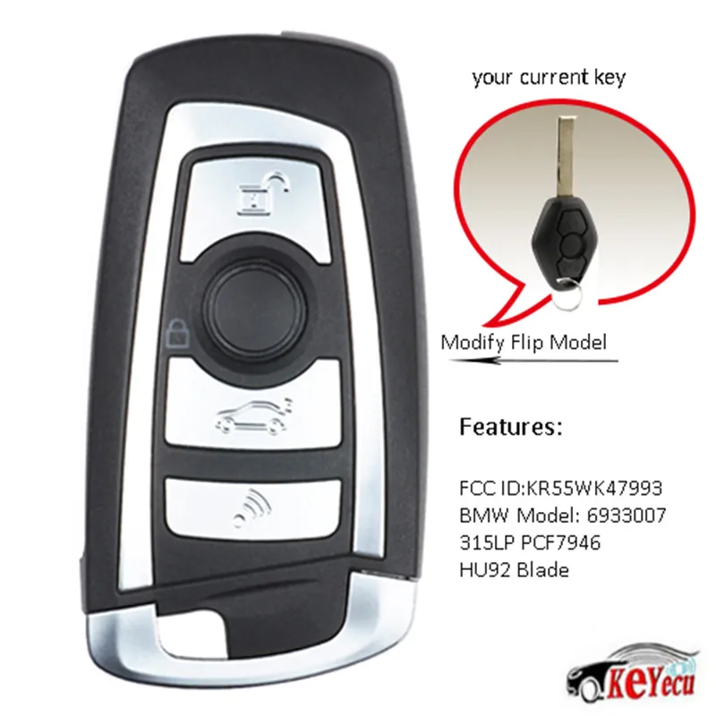 KEYECU Modify Folding Remote Key Fob 315PMHz PCF7946 for BMW CAS2 3 5 6 7 X3 X5 Z3 Z4 | Автомобили и мотоциклы