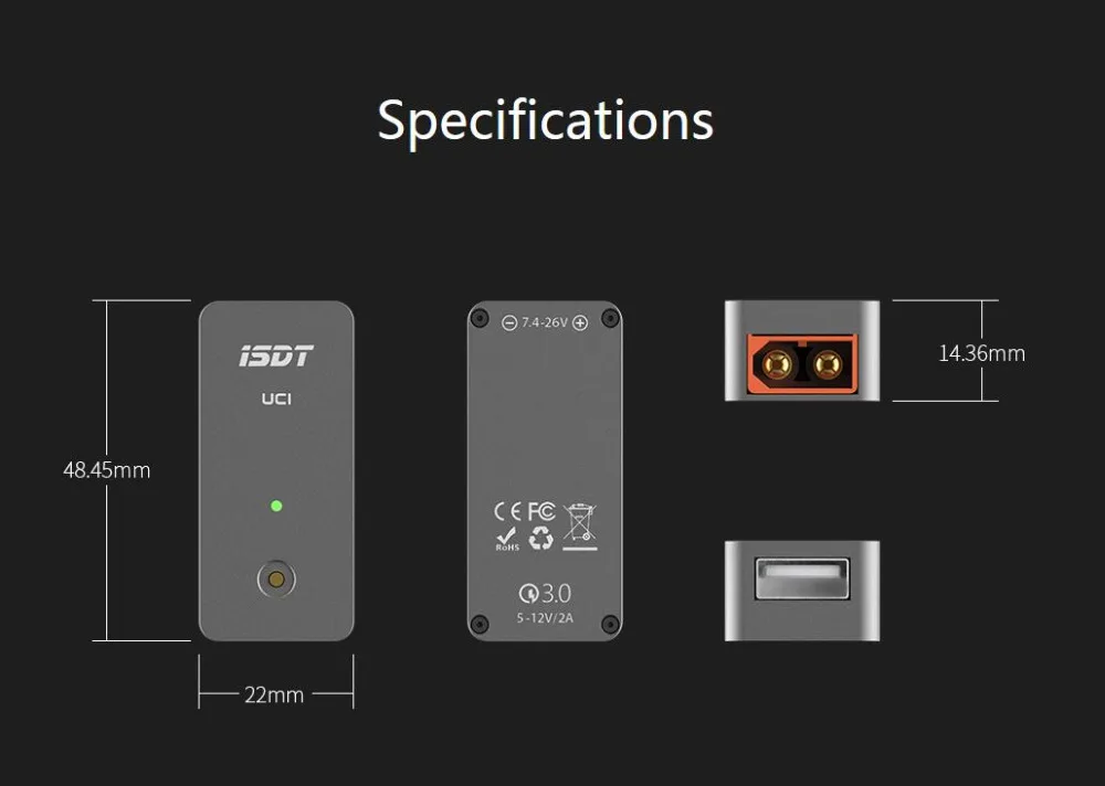 ISDT UC1 зарядное устройство для мобильного телефона QC3 18 Вт usb внешний полевой зарядный вход 2-6 S литиевая батарея предоплата