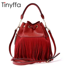 Tinyffa Women Leather Handbags Tassel Bucket Bag Luxury Handbags Women Bags Designer Quality Shoulder Crossbody Messenger