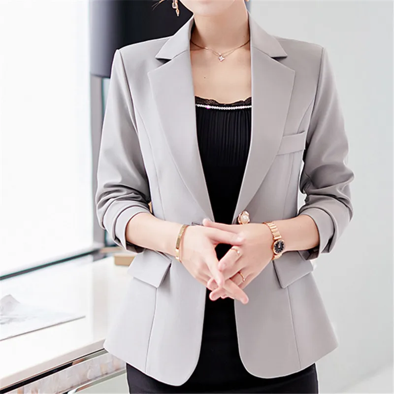 New Spring Autumn Business Style Ladies Office Blazers Single Button High Quality Long Sleeve Blaz Solid Color Women Small Suits
