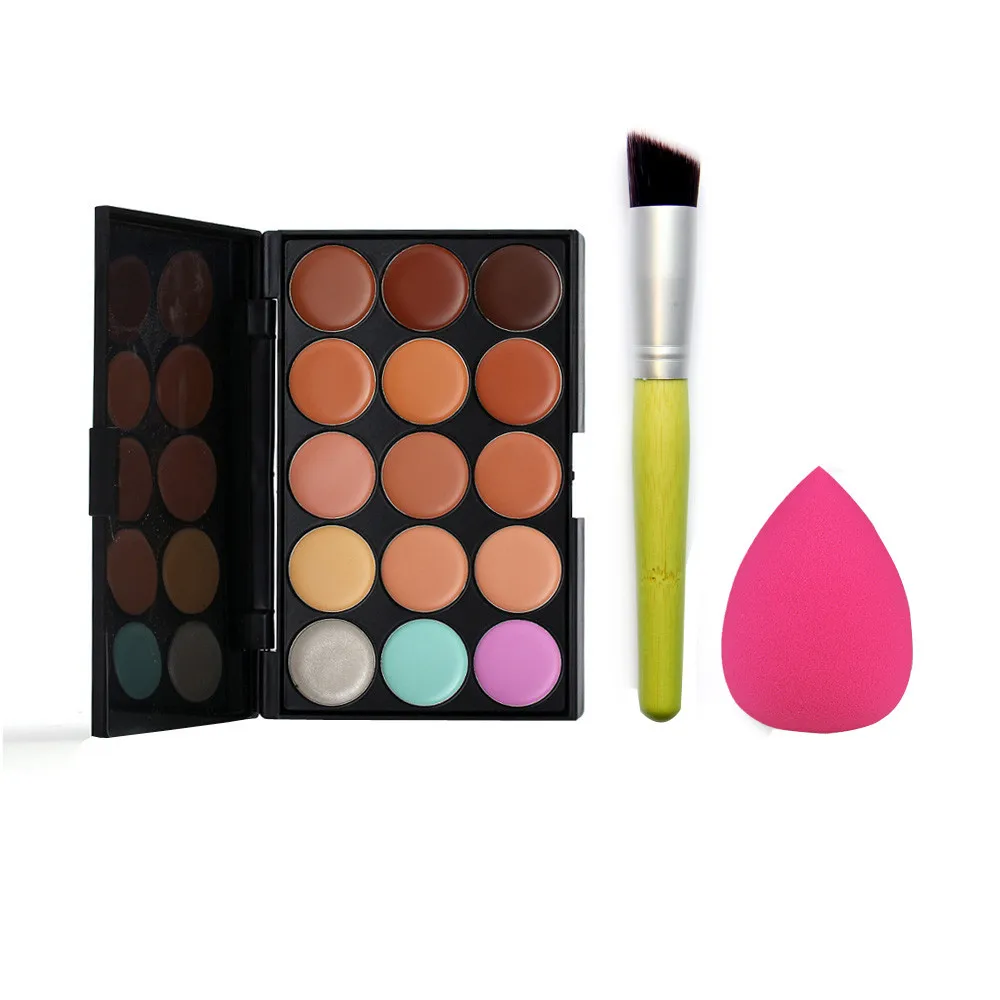

15 Colors Makeup Concealer Contour Palette + Water Sponge Puff + Makeup Brush