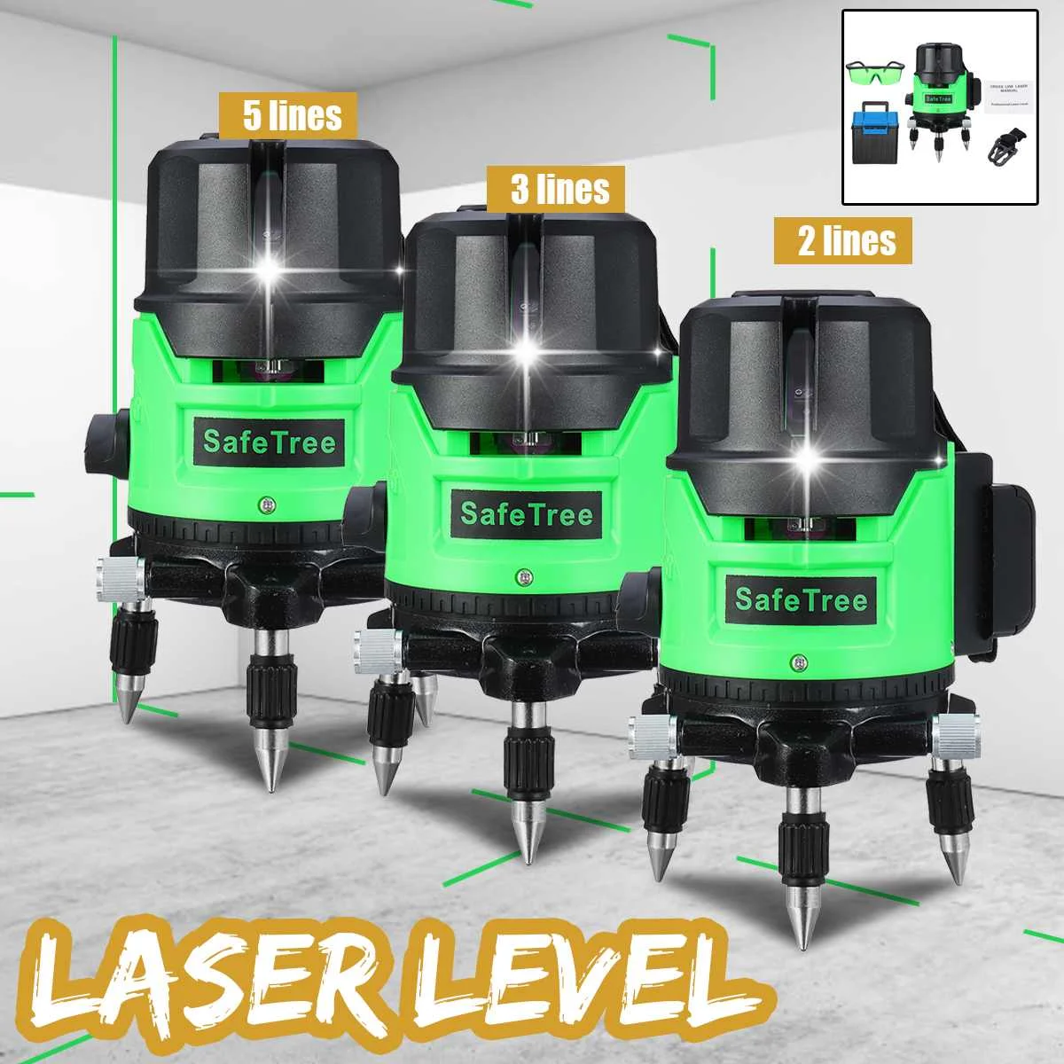 2/3/5 Line Green Laser Level Self-Leveling 360 Horizontal Vertical Measure Tool W/Tripod Outdoor Automatic Self Leveling Laser