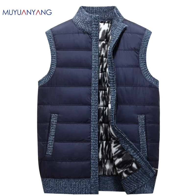 

Mu Yuan Yang Men' s Vests & Waistcoats Knitwear Thick Fleece Clothing Sleeveless Vests Solid Zipper Warm Coat Man Overcoat XXXL