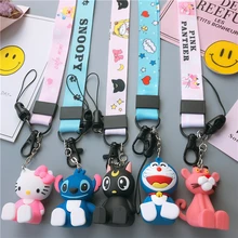 Cute Stitch cartoon phone toy stander+ strap Mobile Phone Straps Cute luna cat Cony pink panther bear strap for iPhone