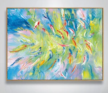 

Handmade thick knife A group of fish Modern Abstract Fine Artwork Canvasfresh Bedroom artwork Wall Oil Painting