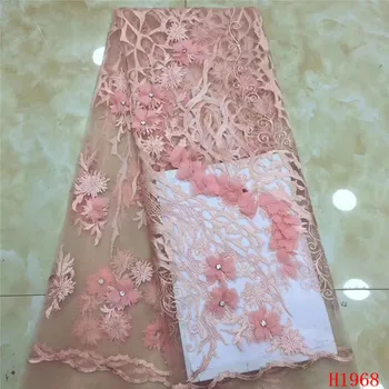 

Nigerian Lace Fabrics Peach 3d Flowers Embroidered High Quality Wedding Lace French 5 Yards Net Lace Fabrics for Girls HX1968