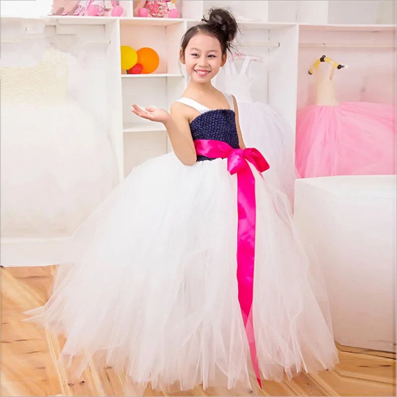 19 Colors 1 8Y Ribbon Bow Girl Tulle Tutu Dress Kids Birthday Pageant Party Festival Wedding
