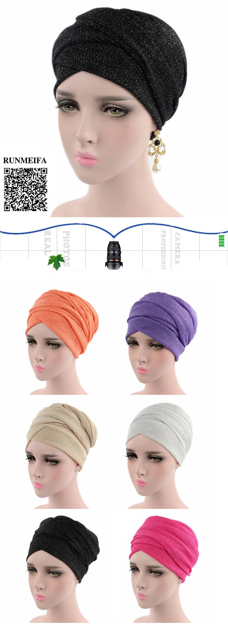 New Design metallic line Muslim Skullies& Beanies Stretch cloth headgear cap for women luxury brand head scarf African wrap hat