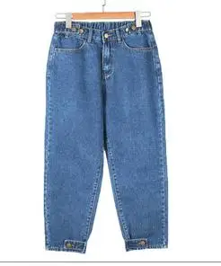 Джинсы для женщин в стиле бойфренд с высокой талией джинсы для мам размера плюс женские шаровары джинсовые штаны 100 кг - Цвет: dark blue 42566