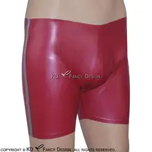 

Metallic Red And Silver Sexy Latex Boxer Shorts With Single Stripe Two Sides Rubber Underpanty DK-0044