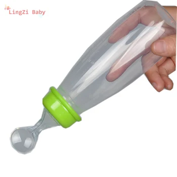 

240ML Safety Silicone Baby Feeding Bottle Silicone Extrusion Infant Kids Spoon Rice Paste Feeding Bottles 3 Colors