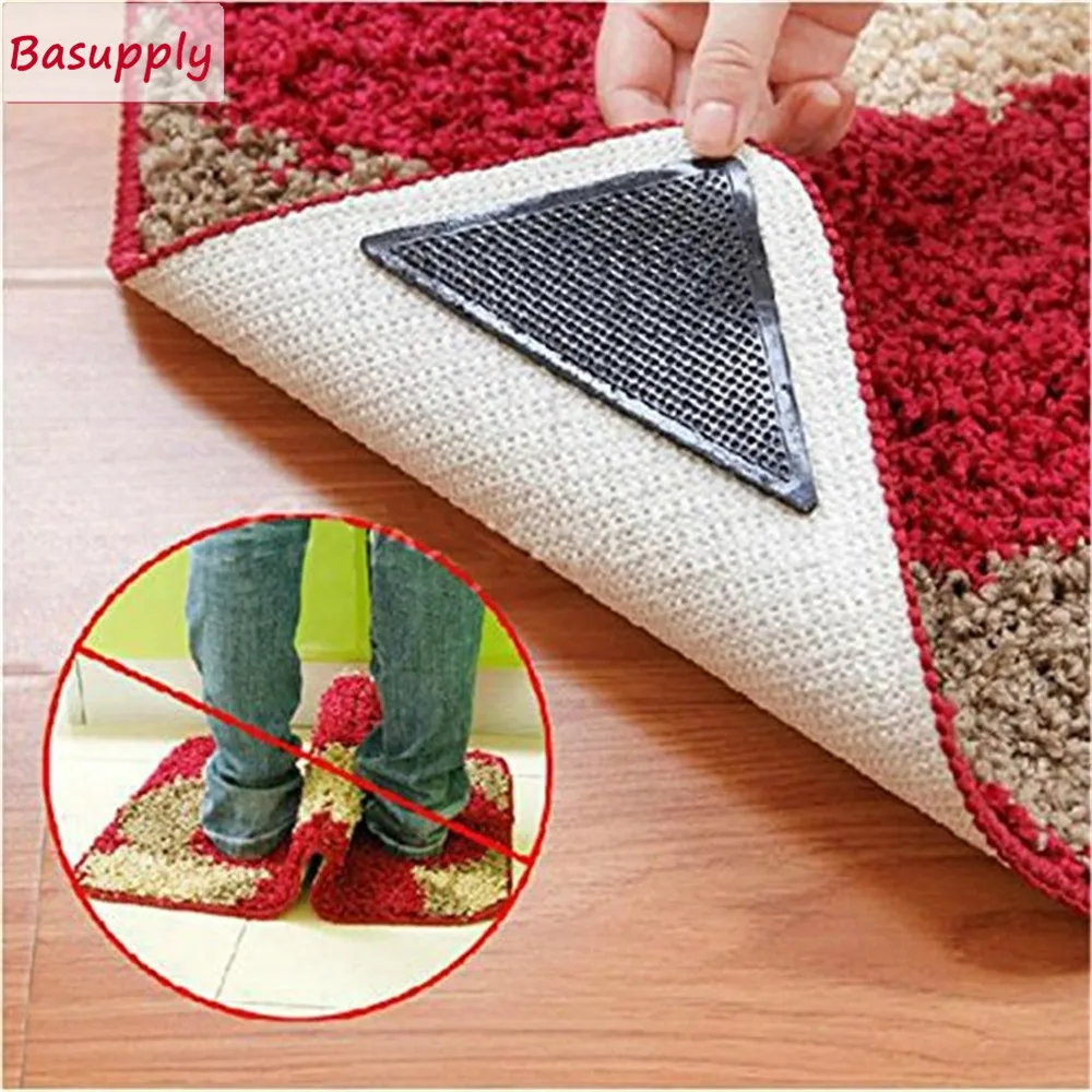 

Basupply 4Pcs/lot Non Slip Mat Grippers Anti-skid Reusable Washable Rug Grip For Home Bath Living Room Carpet Accessory Set