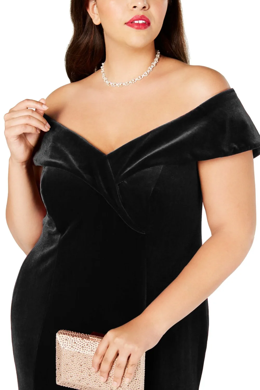 Black-Plus-Size-Off-The-Shoulder-Velvet-Gown-LC610575-2-3