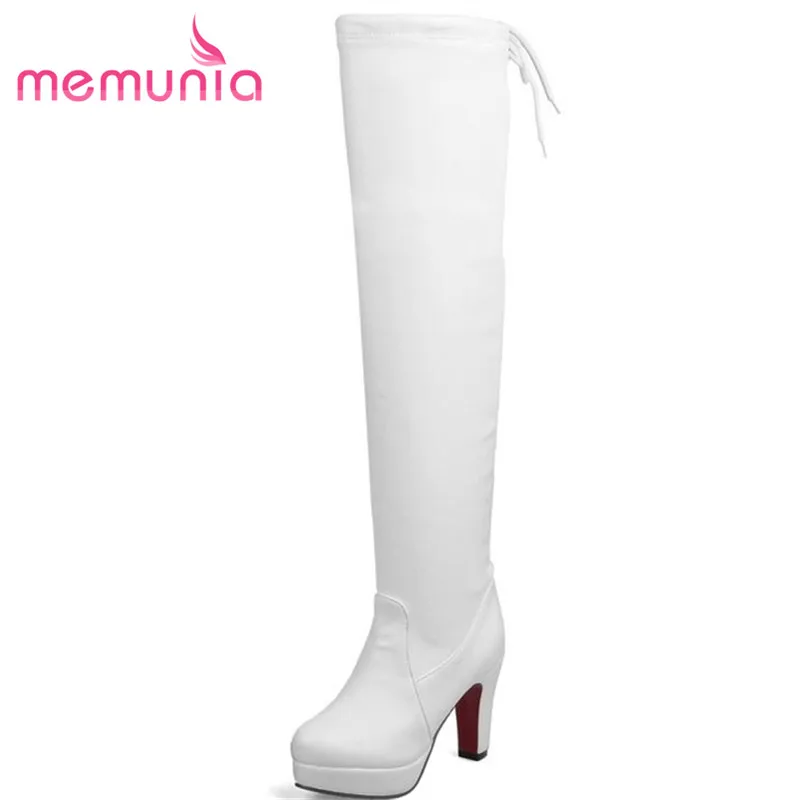 

MEMUNIA Europe and the united states in winter over the knee boots for women platform big size simple ribbins pu winter boots
