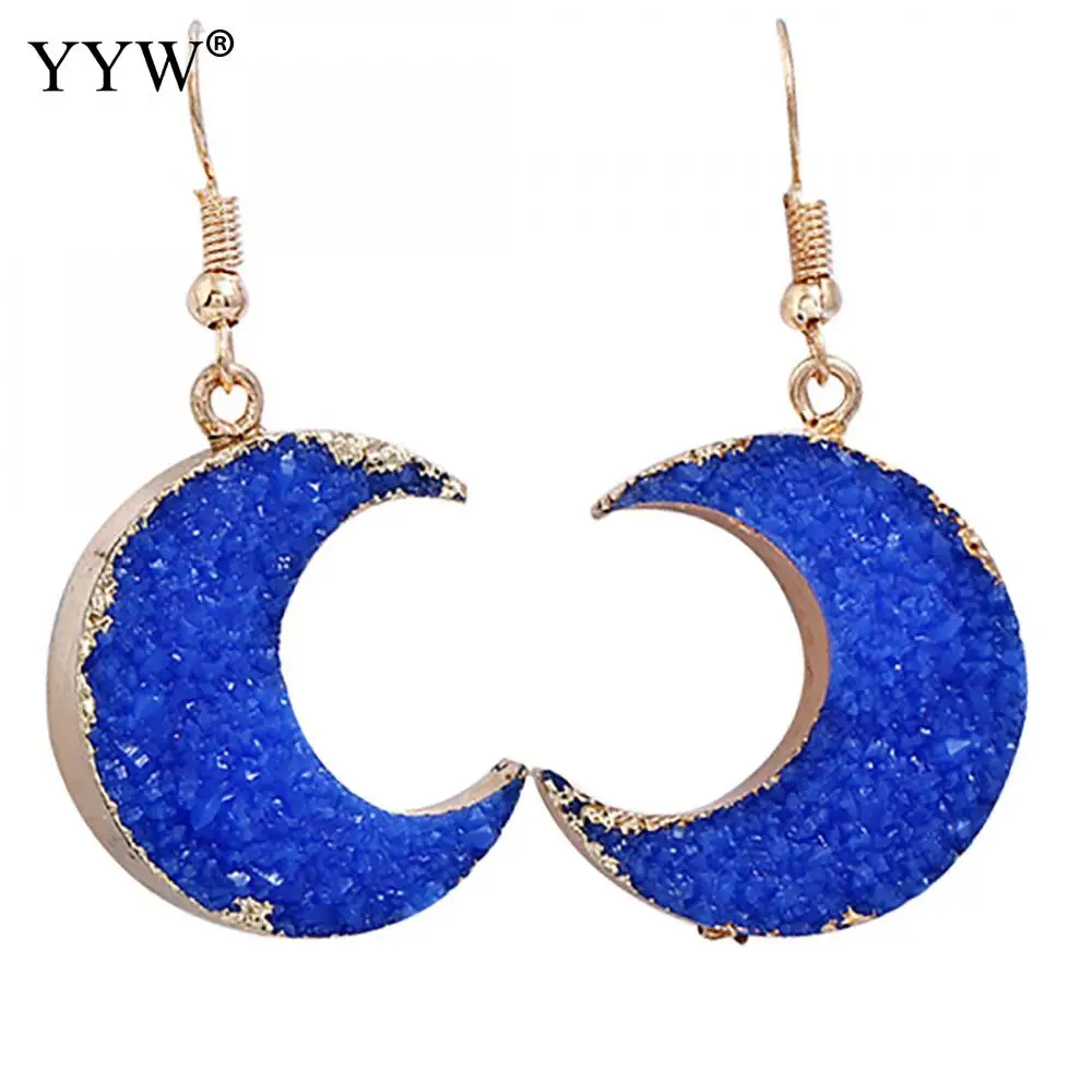 

Moon Shape Irregular druzy Earrings For Women Jewelry Christmas Earing Ice Quartz Dangle Earings Blue Pink Green Brincos Eardrop