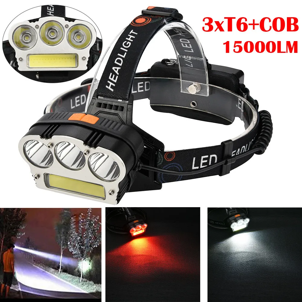 Flash Deal Headlight Body Motion Sensor Head Flashlight Camping 15000LM 3x XM-L T6 LED +1xCOB Rechargeable 18650 Headlamp Head Light Torch 0
