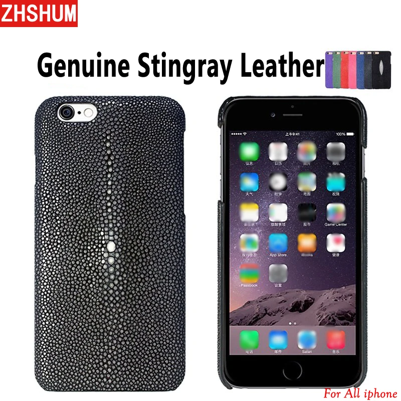 

Handmade Genuine Stingray Leather Case For Iphone X 8 Plus 7 6S XS MAX XR Luxury Customize Skin Case Back Cover for iphone 6 10