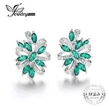 Jewelrypalace diseño único 2.1ct verde nano ruso esmeralda creado clip en los pendientes reales de plata de ley 925 joyería de las mujeres