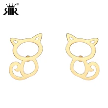 RIR цвета: золотистый, серебристый розовое золото милый кот небольшие серьги стержня для Для женщин в Нержавеющая сталь прекрасные ювелирные изделия уха простой дизайн