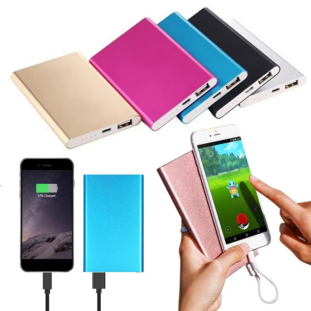 6000mAh Ultra-thin Emergency Power Bank Charger USB Data Cable Portable 18650 Lithium Battery Mobile Charging External Powerbank