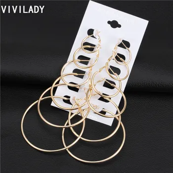 

VIVILADY Trendy 6 Pairs/set Hoop Earrings Round Gold Silver Color Female Nickel Free Party Sexy Bijoux Accessories Birthday Gift