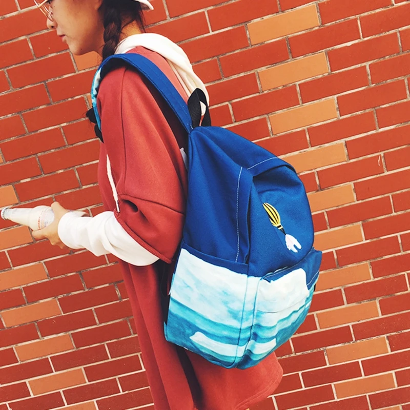 

Cute Printing Cartoon School 1115C Bag Canvas Backpack Casual Teenage Girls Rucksack