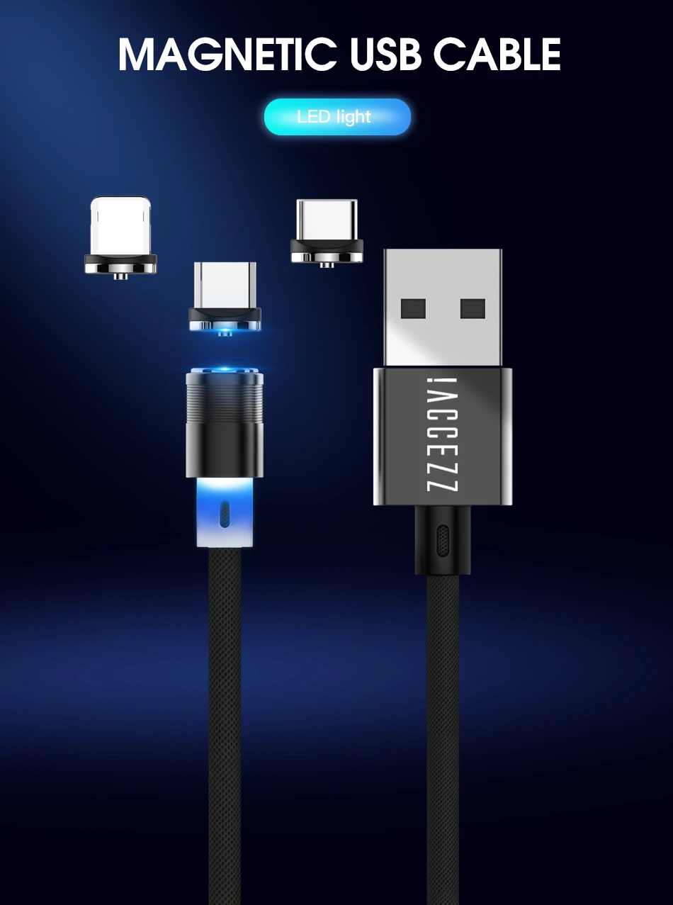 !ACCEZZ Magnetic Cable For Apple Micro USB Type C For iPhone X XS MAX XR 8 Samsung S10 S9 Fast Charging Phone Magnet Charger 1M (2)