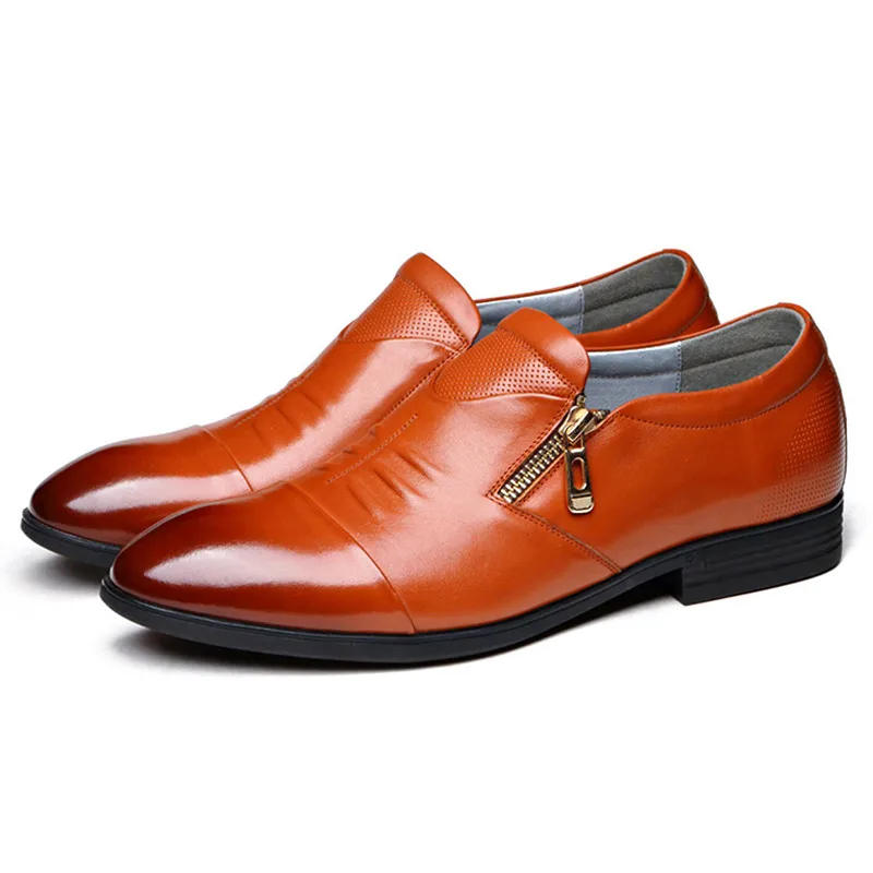 

New Men Dress Shoes Zipper Leather Luxury Fashion Groom Wedding Shoes Men Oxford Business Shoes Size 38-44