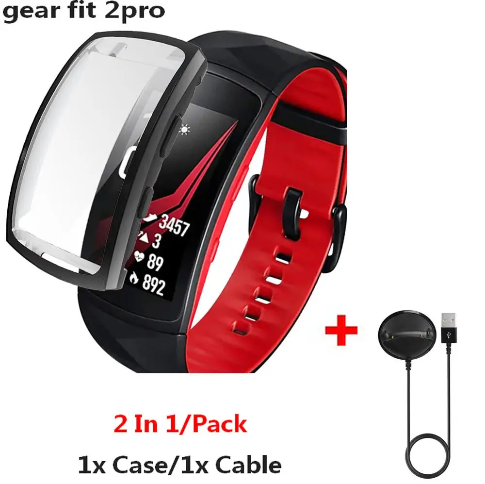 

2 in1 USB Charging Cable For Samsung Gear Fit2 Fit 2 Pro Strap Replacement Watch Protective Case For Samsung Gear Fit2 Pro Cover