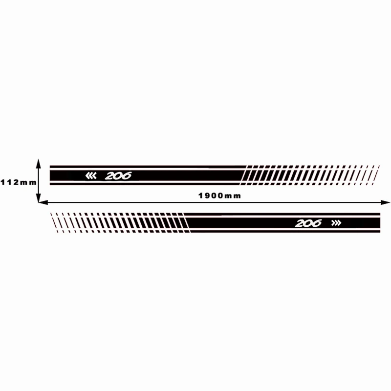 Стильная наклейка на тело автомобиля, Виниловая наклейка на тело, гоночная наклейка в полоску для peugeot 206, автомобильные аксессуары - Название цвета: Черный