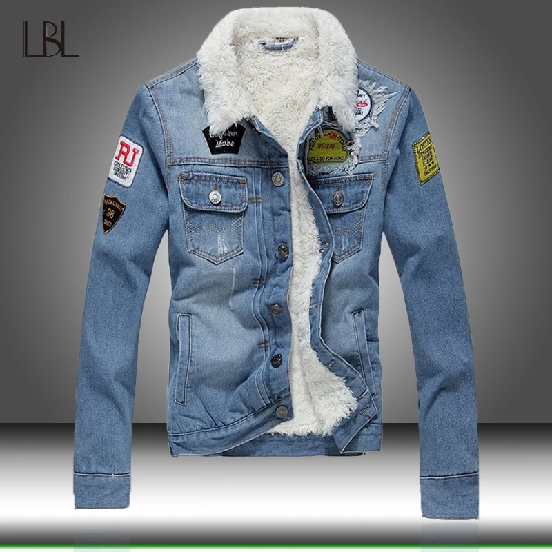 

Man Bomber Coat Trendy Warm Fleece Denim Jackets Men 2019 Winter Fashion Mens Jean Jacket Outwear Male Cowboy Windbreaker