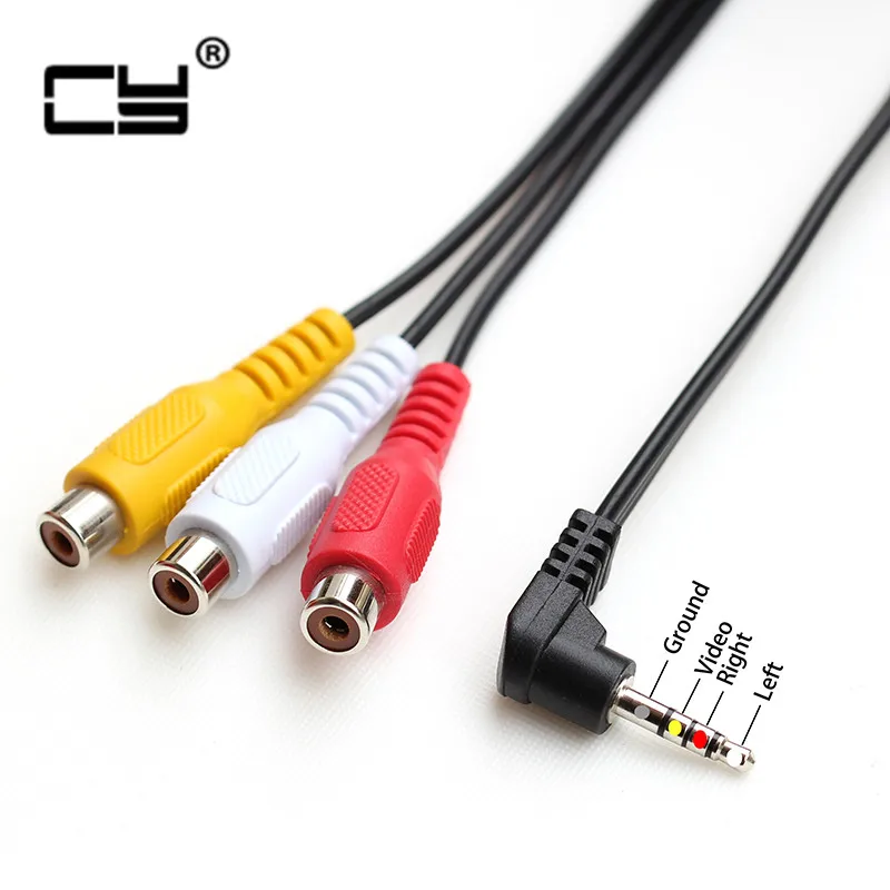 

Quality 1/8" 3.5mm 4P mini AV TRRS angled plug to 3 RCA female jack Audio Video Adapter cable