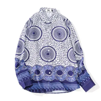 

KLV 2019 men shirt streetwear shirt Autumn Fashion Shirts Casual Printing Beach Shirts Long-Sleeve Top Blouse free shipping D4