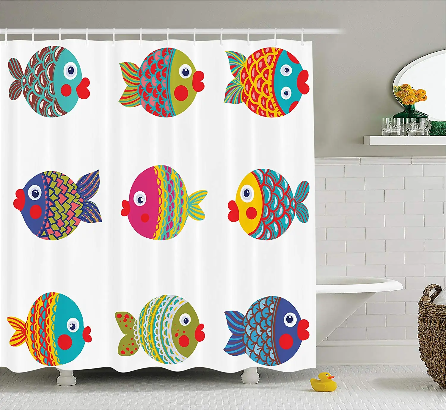 Ocean Animal Shower Curtain Boho Ethnic Featured Ornate Fish Gills