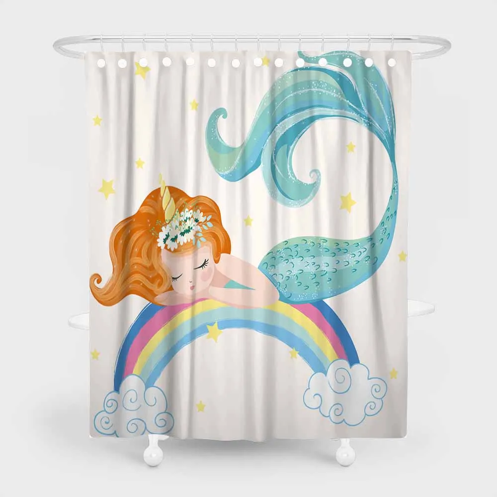 3D пляжный Мультфильм Русалка занавеска для душа ванная комната водонепроницаемый полиэстер печать занавески s для ванной душ - Цвет: 10