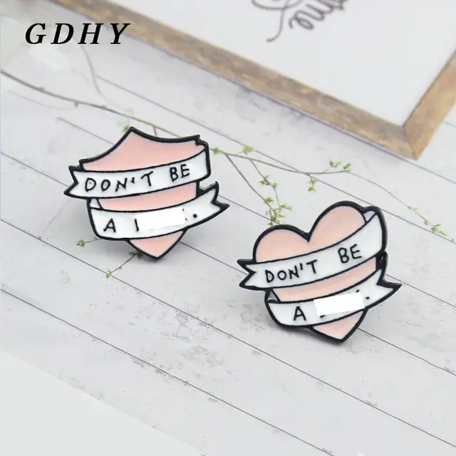 Gdhy Pink Shield Heart Brooch Don T Be A Dick Shield Heart Ribbon