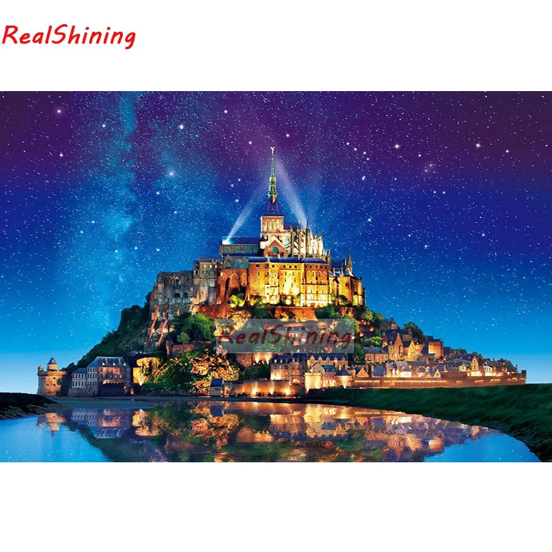 

5D Diy Diamond Painting Cross Stitch full Square Diamond Embroidery Mont Saint Michel France Stars picture for room Decor H1709