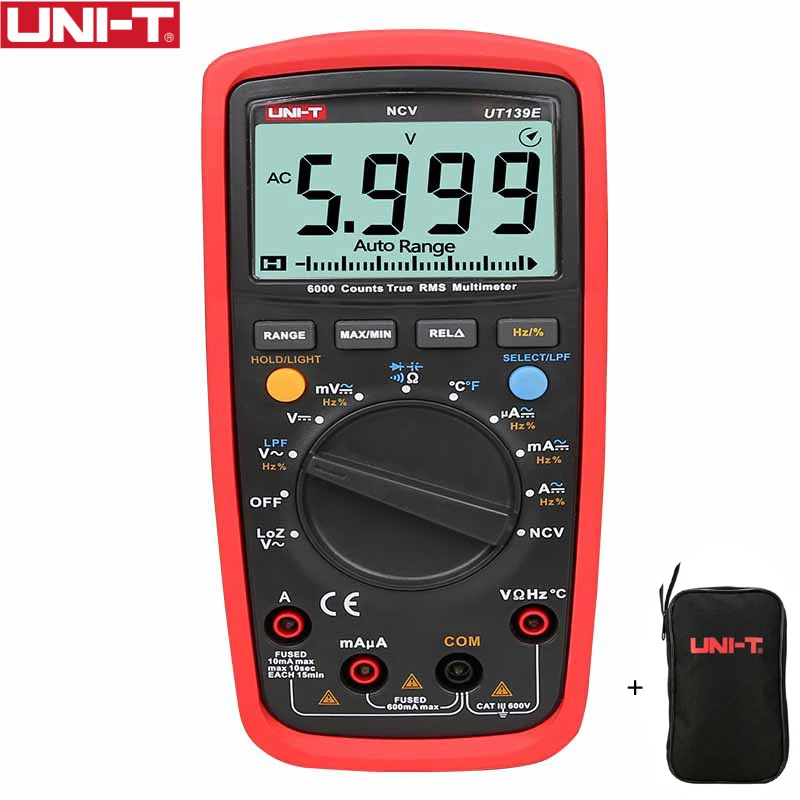 UNI-T UT139E True RMS Digital Multimeter CAT III 600V Temperature Probe LPF pass filter LoZ low impedance input + black bag цена UNI-T UT139E True RMS Digital Multimeter CAT III 600V Temperature Probe LPF pass filter LoZ low impedance input + black bag цены онлайн