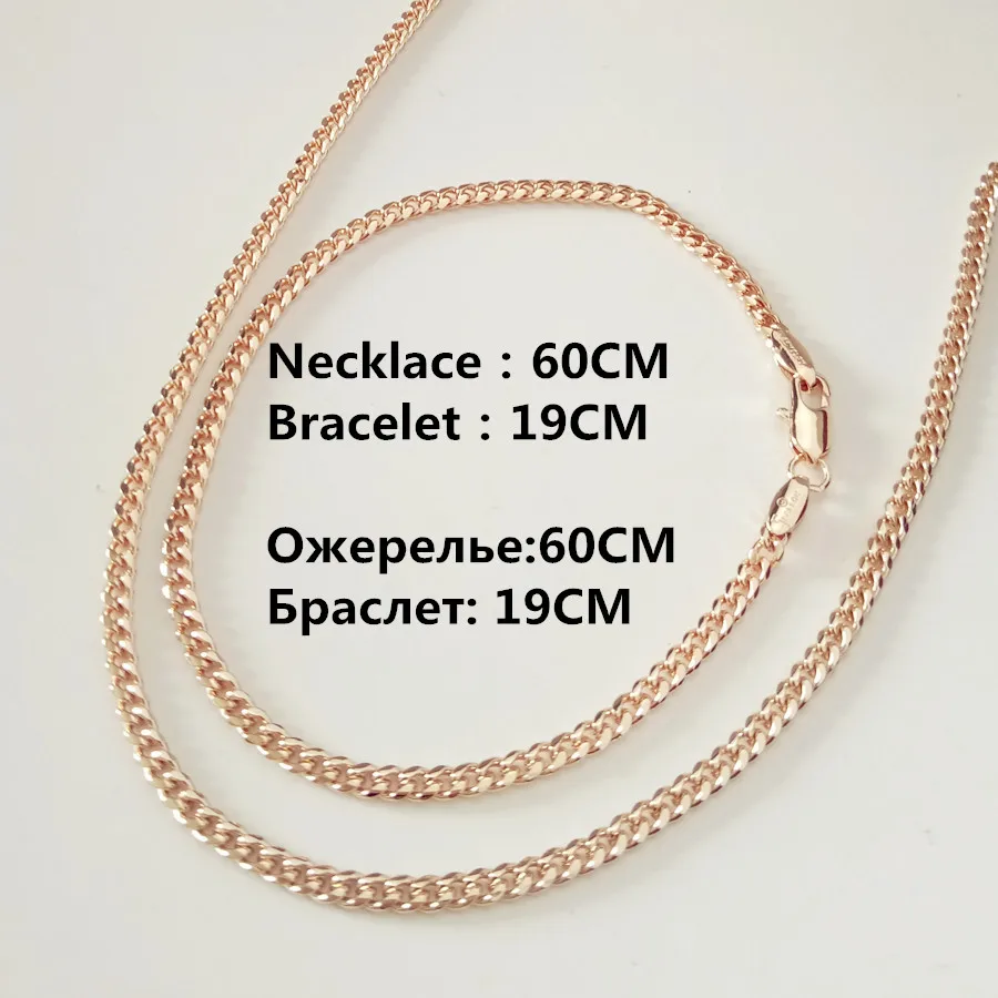 3 мм широкий женский браслет/ожерелье Ювелирные наборы 585 Золото Цвет юбилей Ювелирные изделия Офис - Окраска металла: 60cm 19cm