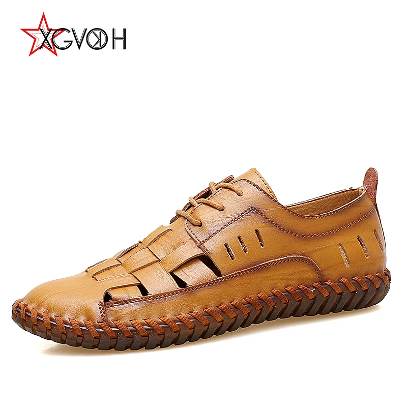 

XGVOKH Summer men plus size 38-47 Moccasins Natural Leather Loafers Driving lace up casual breathable Flats Fashion Shoes men