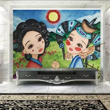 

Creative hand-painted Mongolian children prairie professional production mural wallpaper custom poster photo wall