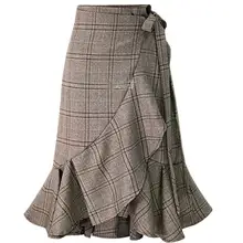 Для женщин с высокой талией юбка-годе Мода леди формальные офисные женские туфли в клетку юбка-годе