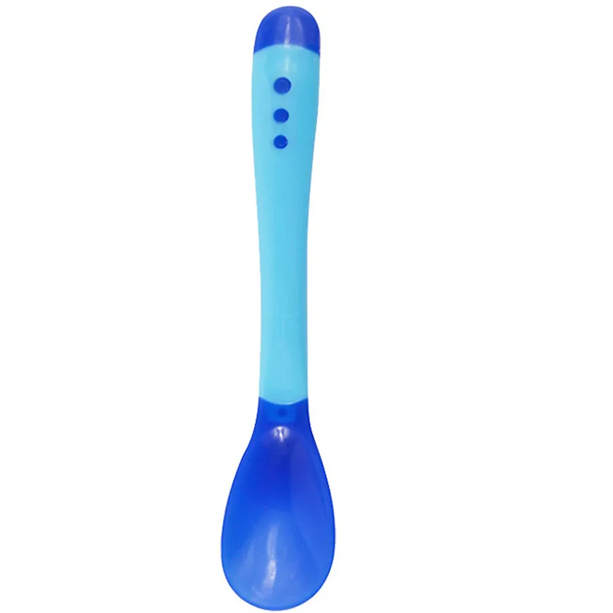Лопатка ложка для супа кухонные принадлежности безопасный датчик температуры для детей силиконовая ложка детские столовые приборы Прямая поставка 10 - Цвет: blue