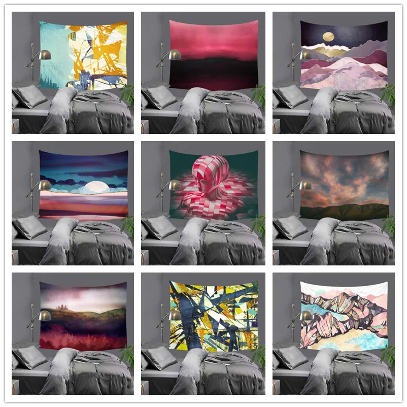 

Oil painting mountain tapestry Abstract geometry Multifunction tapestry Wall hanging Beach towel creative tablecloths picnic