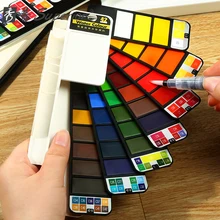 18/25/33/42Colors Solid Water Color Paint Set With Water Paint Brush Portable Watercolor Pigment Pain't For Artist Art Supplies pebeo 12 24colors solid water color paint art watercolor pigment watercolor round tin solid watercolor art set with paint brush