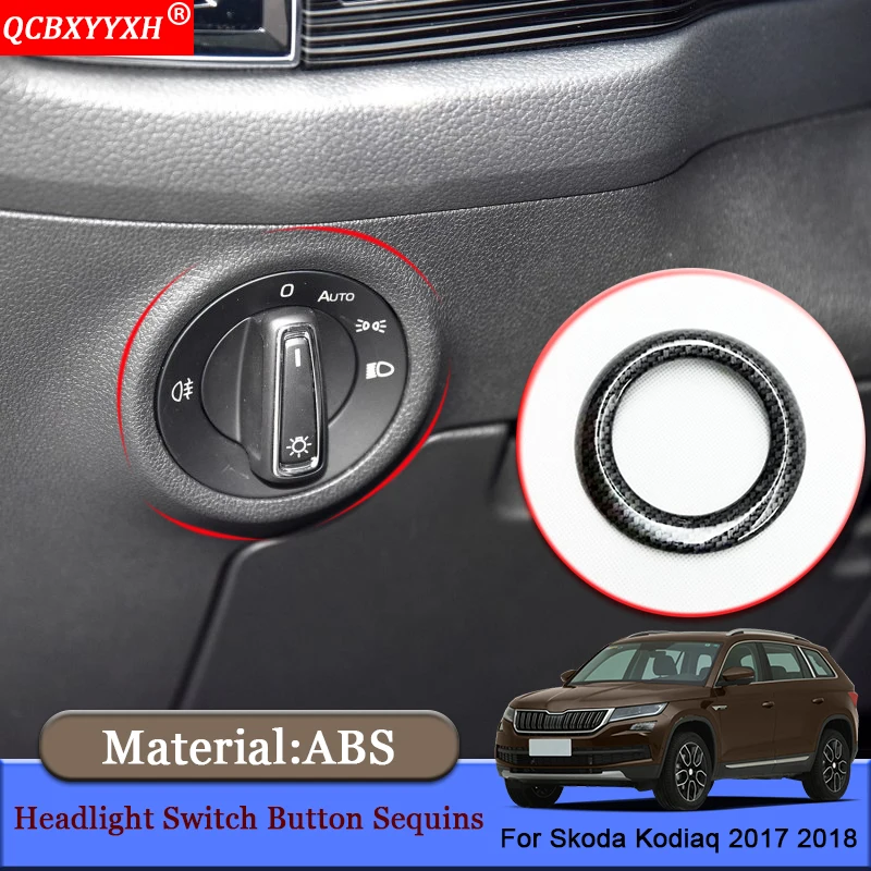 

QCBXYYXH Car Styling Car Headlight Switch Button Sequins Internal Decoration Sticker Auto Accessories For Skoda Kodiaq 2017 2018