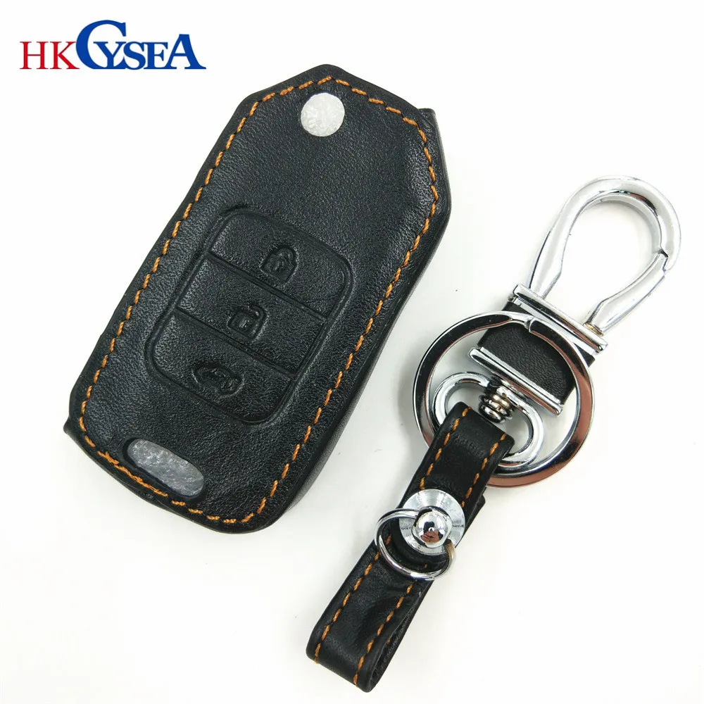 HKCYSEA New Leather Car Key Holder Cover 3 Buttons Smart Key Case For