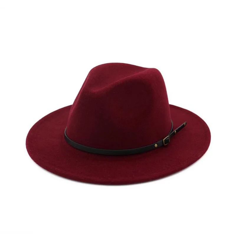 FS Классическая фетровая шляпа с широкими полями для мужчин осень зима фетровая шляпа Трилби джазовые шляпы женские Панамы Черные Серые Гангстерские шляпы - Цвет: Wine Red