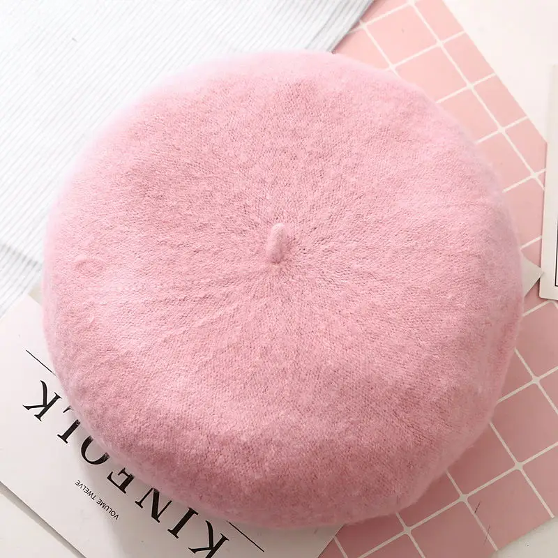 pink 1 Шерсть Женские Зимние береты Роскошные Жемчужные заклепки винтажные кашемировые женские теплые Vogue береты шапки для девушек плоская шапка берет для женщин - Цвет: pink 1