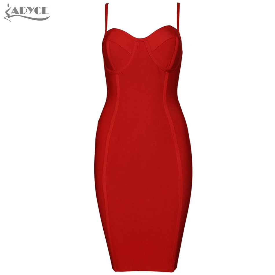 

Adyce 2019 New Fashion Summer Bandage Dress Sexy Women Red Spaghetti Strap Mini Bodycon Vestidos Evening Party Dresses Clubwear